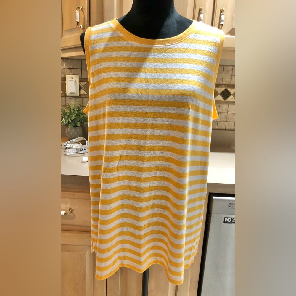 Talbots Mustard Yellow and White Linen Blend Tank Top Sz. 1X